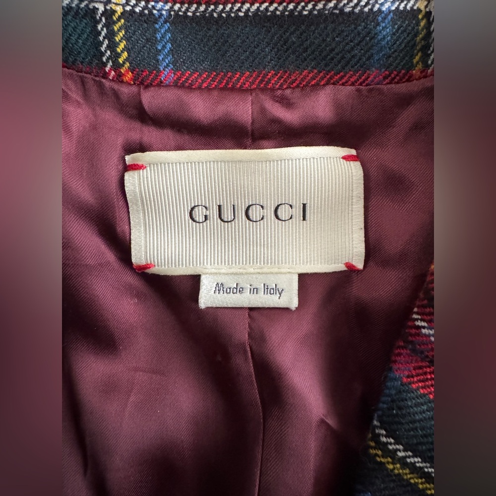 GUCCI Kids Elementary Tartan Blazer Jacket Size 6 Red Black Green Yellow Plaid - Picture 11 of 15